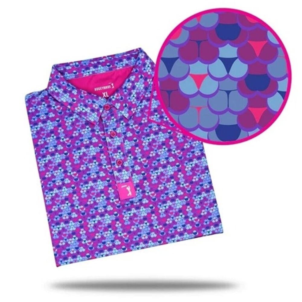 Bogey Bros Original Whale Tail Thong Golf Polo Shirt Blue Pink Purple Sz XXL